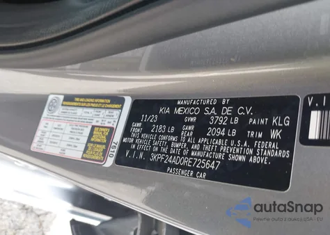 2024 Kia Forte Lxs from USA, damaged, VIN 3KPF24AD0RE725647